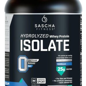 SASCHA FITNESS Hydrolyzed Whey Protein Isolate,100% Grass-Fed (2 Pounds, Vanilla)