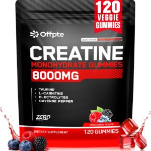 Creatine Monohydrate Gummies for Men & Women, Sugar-Free Vegan Chewable travel creatine packets(8g Per Packet) with Taurine for Muscle, Energy, Focus Support, Pre Workout Nutrition Supplements,120 Ct