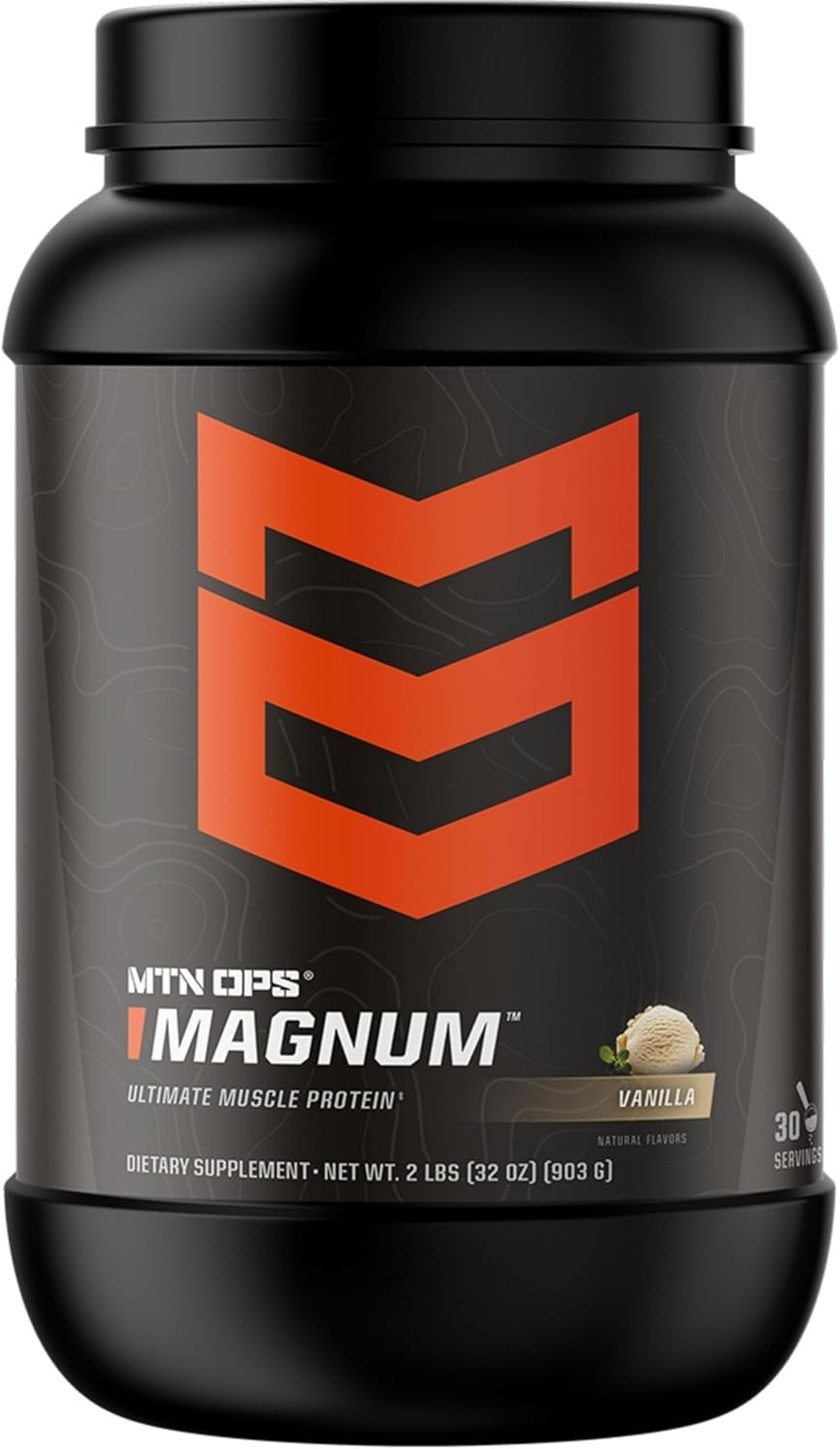 MTN OPS Magnum Vanilla Protein Powder, 23g of Whey Isolate Protein & Milk Protein with BCAAs, Zero Sugar & Gluten Free, 30-Servings