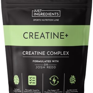 JUST INGREDIENTS Creatine Monohydrate Powder with Rejen Fulvic Mineral Complex – Supports Muscle Recovery, Energy, Strength, Cognitive Function – 30 Servings