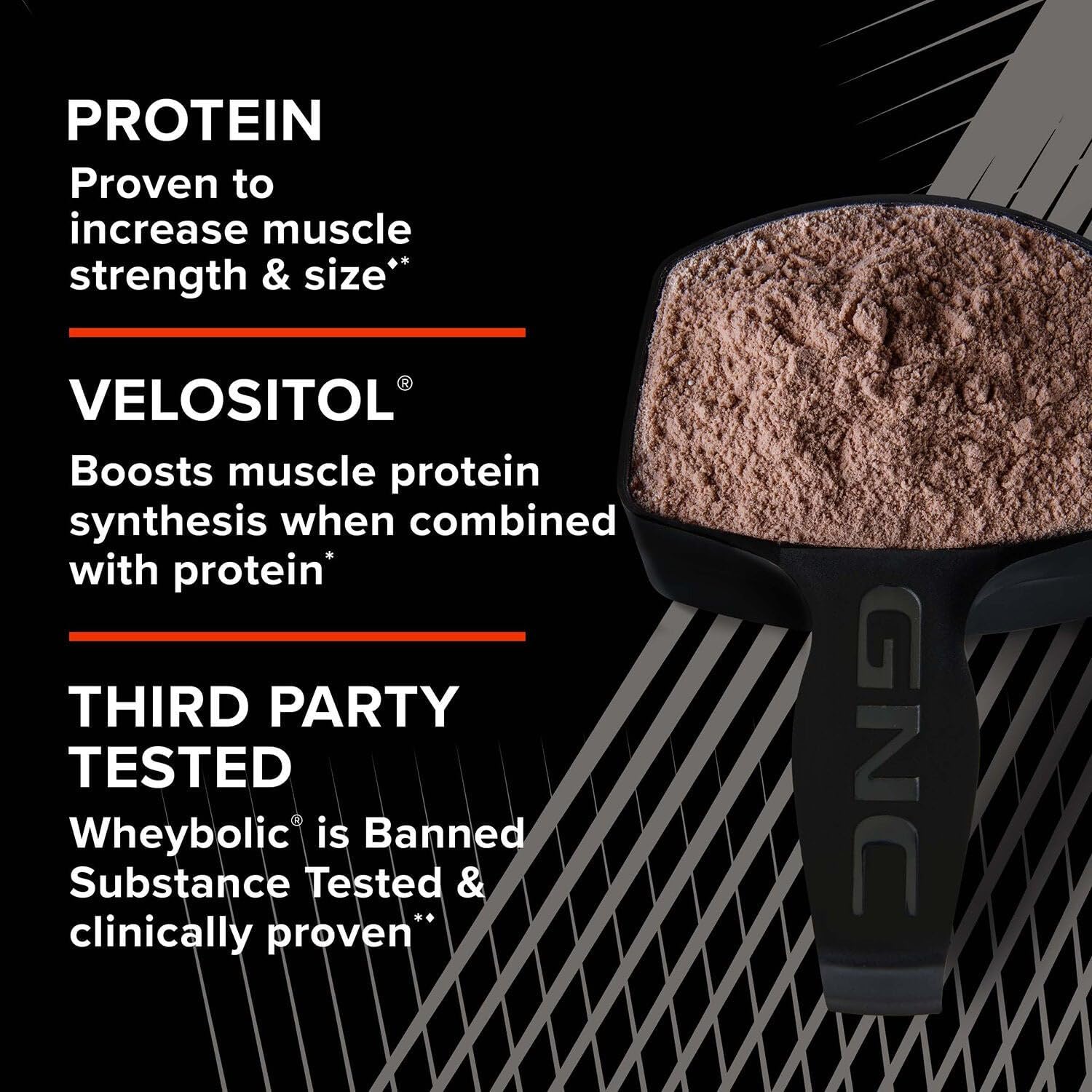 GNC AMP Wheybolic Clinically Proven Protein Powder, 40g Whey Protein, BCAA, Leucine, Increases Muscle Strength, Muscle Building, 3rd Party Tested, Gluten Free, Chocolate Fudge, 25 Servings - Image 7