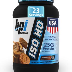 BPI Sports ISO HD Isolate Protein Powder – 100% Whey Isolate, Protein Powder for Muscle Gain – Cookie Butter – 1.6 Lb – 23 Servings