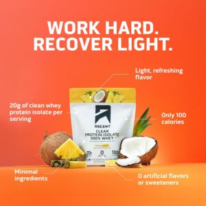 Ascent 100% Clear Whey Protein Powder – Post Workout Whey Protein Isolate, Zero Artificial Flavors & Sweeteners, Gluten Free, 5.5g BCAA, 2.1g Leucine, Essential Amino Acids, Pineapple Coconut, 20 Serv