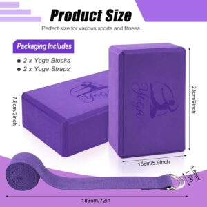 RETON Yoga Blocks Set, High – Density Yoga Block with 2 Strap, Lightweight Foam Brick Yoga Pilates Blocks, Anti-Slip Yoga Brick with Embossed Design for Posture Adjustment and Movement Assistance