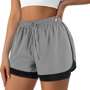 Women’s 2 in 1 Running Shorts for Gym Yoga Workout Athletic Shorts High-Waisted Shorts with Liner Pockets