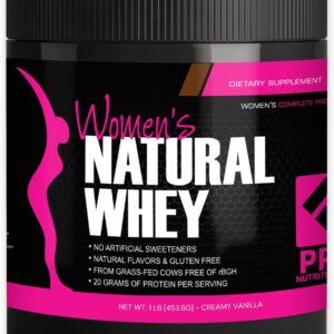 Whey Protein Powder for Women Vanilla Powder – Low Carb Gluten-Free Grass-Fed rBGH-Free – Supports Weight Loss – Natural Stevia Sweetened Protein Shake, 20g (Creamy Vanilla, 1lb)