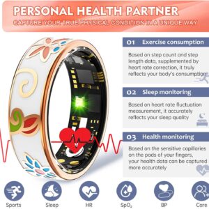 Smart Ring for Women Men Fitness Tracker with Heart Rate, Blood Oxygen, Blood Pressure, Sleep Monitoring, Step Counting, IP68 Waterproof, No Subscription Fee (Enamel Color, #7)