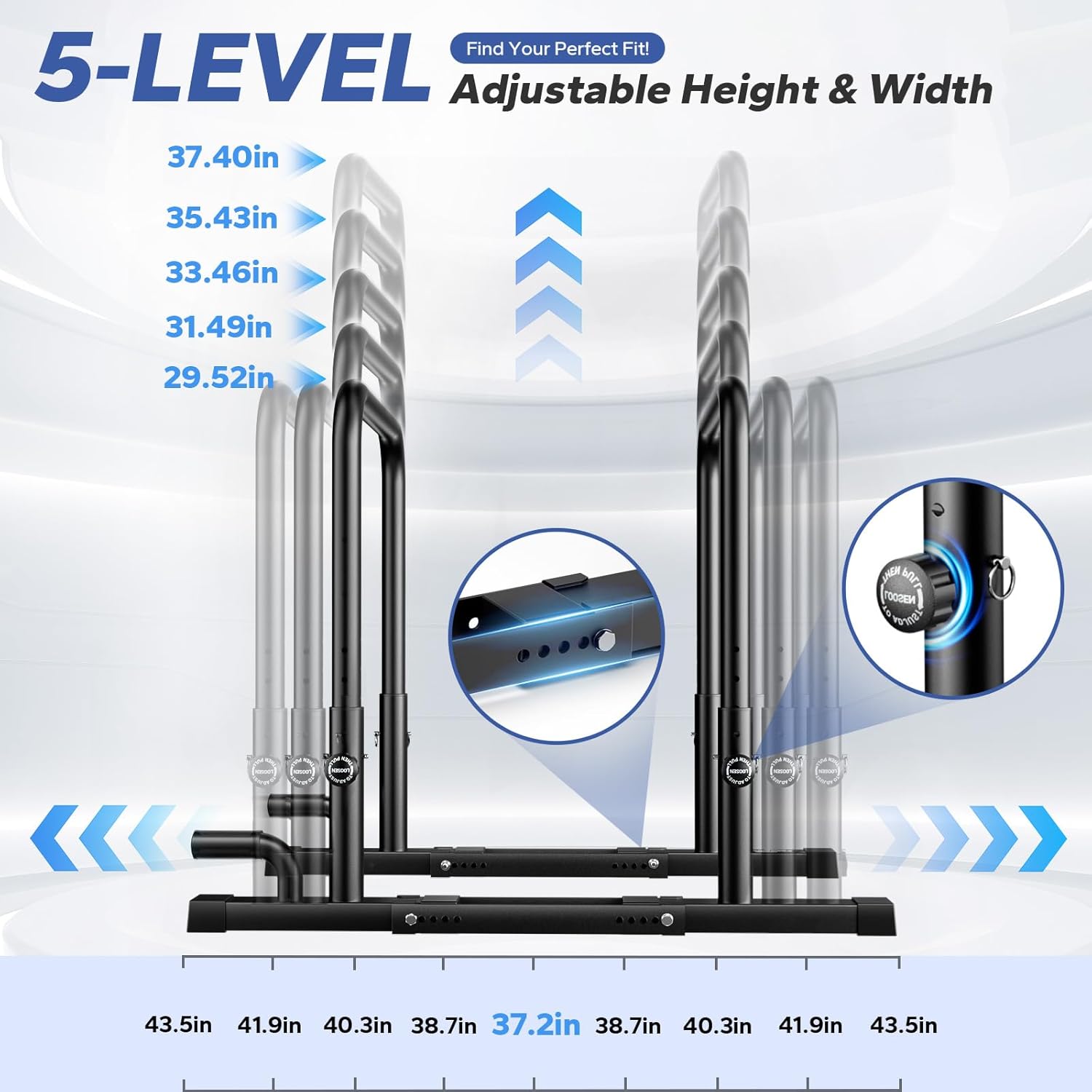 2026 Upgraded Dip Bars 880LBS Heavy Duty Dip Bar Station Height & Width Adjustable Parallettes Bars for Full Body Strength Training Push Up Bar for Beginners & Advanced Users - Image 5
