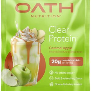 Oath Nutrition Clear Whey Isolate Protein Powder, Caramel Apple, 20g Complete Protein per Serving, No Added Sugar, Grass-Fed, Single Serving (6 Count)