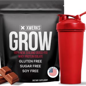 Xwerks Grow Whey Protein Powder, 25g Pure Isolate Protein from New Zealand Grass Fed Cows, Builds Strength and Speeds Recovery, Paleo and Keto Friendly, Soy and Gluten Free, Chocolate, 30 Servings