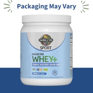Garden of Life SPORT Whey Protein Powder Vanilla Flavor 20g Plus Marine Collagen Peptides & MSM for Women and Men, Optimum Amino Energy, Younger, Healthier Looking Skin – Grass Fed, About 15 Servings