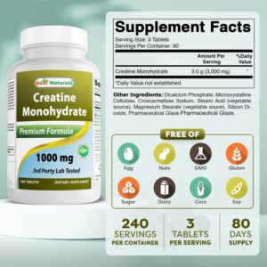 Best Naturals Creatine Monohydrate 1000 mg 240 Tablets