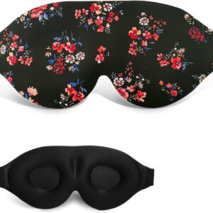 3D Sleep Mask, 100% Blackout 3D Contoured Sleep Eye Mask, Comfortable & Super Soft Sleeping Mask with Adjustable Straps for Women, Men, Sleeping Travel Yoga Naps (Floral)