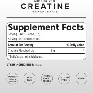 Puregen Labs Micronized Creatine Monohydrate Powder 500g – Pure, Unflavored, No Additives | 5000mg Per Serv (5g) – 100 Servings | Third Party Tested for Quality