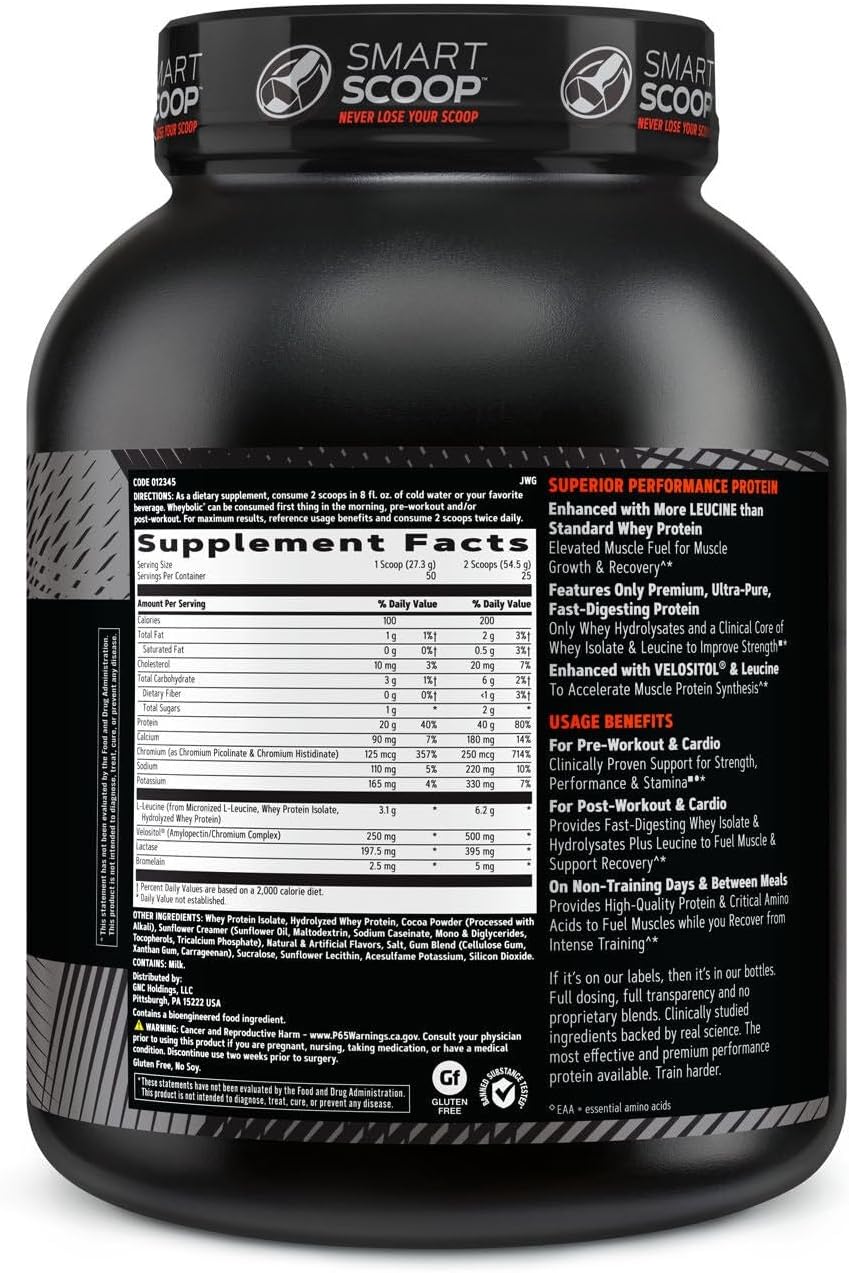 GNC AMP Wheybolic Clinically Proven Protein Powder, 40g Whey Protein, BCAA, Leucine, Increases Muscle Strength, Muscle Building, 3rd Party Tested, Gluten Free, Chocolate Fudge, 25 Servings - Image 2