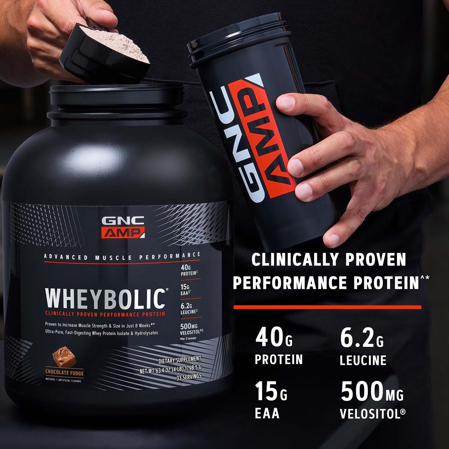 GNC AMP Wheybolic Clinically Proven Protein Powder, 40g Whey Protein, BCAA, Leucine, Increases Muscle Strength, Muscle Building, 3rd Party Tested, Gluten Free, Chocolate Fudge, 25 Servings - Image 8