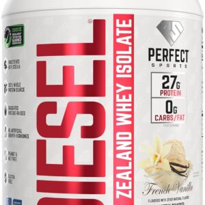 PERFECT SPORTS Diesel 100% New Zealand Whey Protein Isolate | Stevia Sweetened, No Artificial Ingredients, Keto | 0g Carb, 0g Fat, 27g Protein | 5 Pounds (French Vanilla)