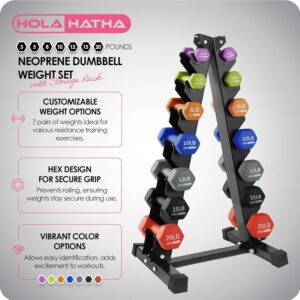 HolaHatha 2, 3, 5, 8, and 10 Pound Neoprene Dumbbell Free Hand Weight Set with Rack, Ideal for Home Exercises to Gain Tone and Definition, Pastel