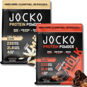 Jocko Fuel Protein Bundle (2 Pack) – Chocolate Peanut Butter (2lb) + Vanilla (2lb) – Supports Muscle Recovery & Growth