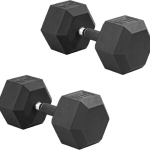 CAP Barbell 55 LB Rubber Coated Hex Dumbbell Hand Weight with Padded Grip – Pair | Comfort Grip