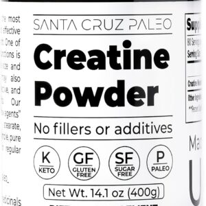 Santa Cruz Paleo, Creatine Monohydrate Powder Micronized, Unflavored Pre Workout and Muscle Support Supplement, Gluten Free Keto, Mix with Water or Shakes, No Fillers or Additives, 80 Servings, 400g