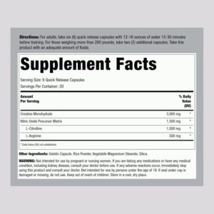Fitness Labs Creatine Capsules | 120 Count | 3000mg | Creatine Monohydrate | Pump Supplement | Plus Nitric Oxide Precursor | HPLC Tested | Non-GMO