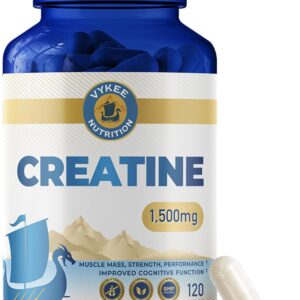 Vykee Nutrition Creatine Monohydrate Capsules 1,500 mg – Daily Creatine Supplement for Muscle Strength Training, Endurance, and Workout Performance Support – Vegan, Non-GMO – 120 Capsules