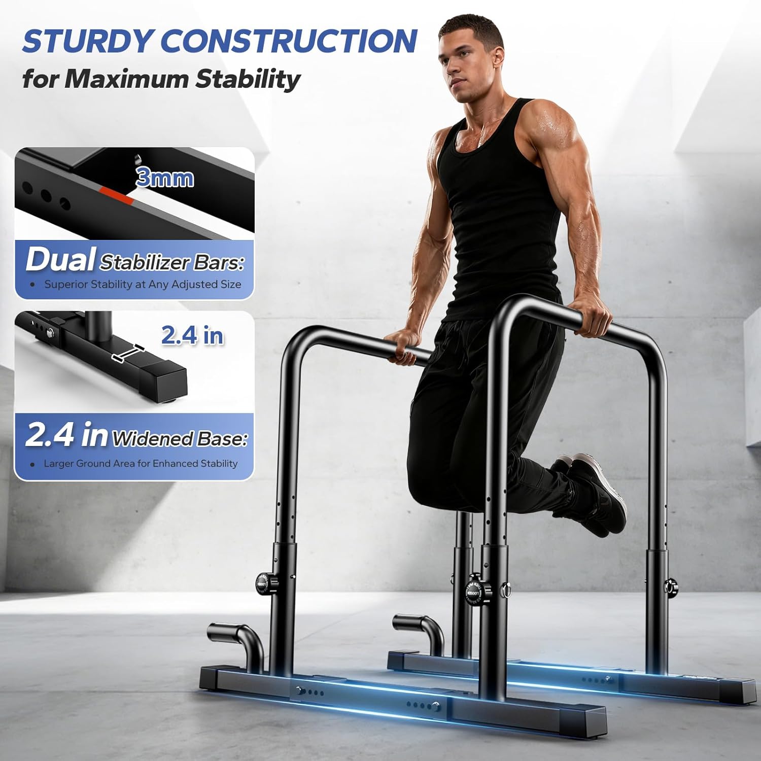 2026 Upgraded Dip Bars 880LBS Heavy Duty Dip Bar Station Height & Width Adjustable Parallettes Bars for Full Body Strength Training Push Up Bar for Beginners & Advanced Users - Image 6