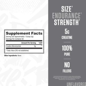 RYSE Creatine Monohydrate Powder – Unflavored – Supports Men & Women Lean Muscle Growth, Strength, Power, and Endurance – Helps Reduce Fatigue and Improve Workout Recovery – 60 Servings