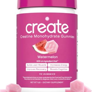 Create Creatine Monohydrate Gummies for Men & Women, Boost Focus, Strength, and Endurance, Anti-Melting Formula, Vegan, Gluten-Free, Non-GMO, 1.5g of Creatine per Gummy (Watermelon)