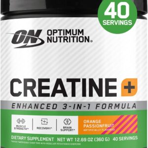 Optimum Nutrition Creatine Monohydrate Plus Powder, Orange Passionfruit Flavored Creatine Performance Blend With Electrolytes for Hydration, Added Vitamins, 40 Servings, 360 Grams (Packaging May Vary)