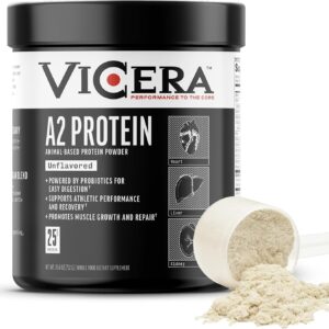 A2 Protein Powder, Unflavored, 25 G Protein per Serving, Organic A2/A2 Whey Casein Blend with Probiotics and Celtic Sea Salt, Gluten Free Workout Supplement, Non GMO, 20 Servings, 27.4 Oz