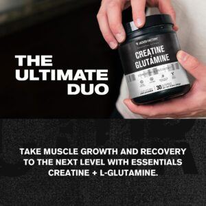 Jacked Factory Creatine + Glutamine – Creatine Supplement with L-Glutamine for Muscle Recovery, Muscle Growth, Increased Strength, Enhanced Energy Output, and Gut Health – 30 Servings, Unflavored