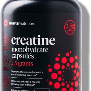 SMARTERNUTRITION Creatine Monohydrate Pills with 2500mg (2.5g) Per Serving, Vegan Capsules – Pre & Post Workout Recovery Support, Promotes Muscle Mass &. Endurance – 60 Count[30-Day Supply]