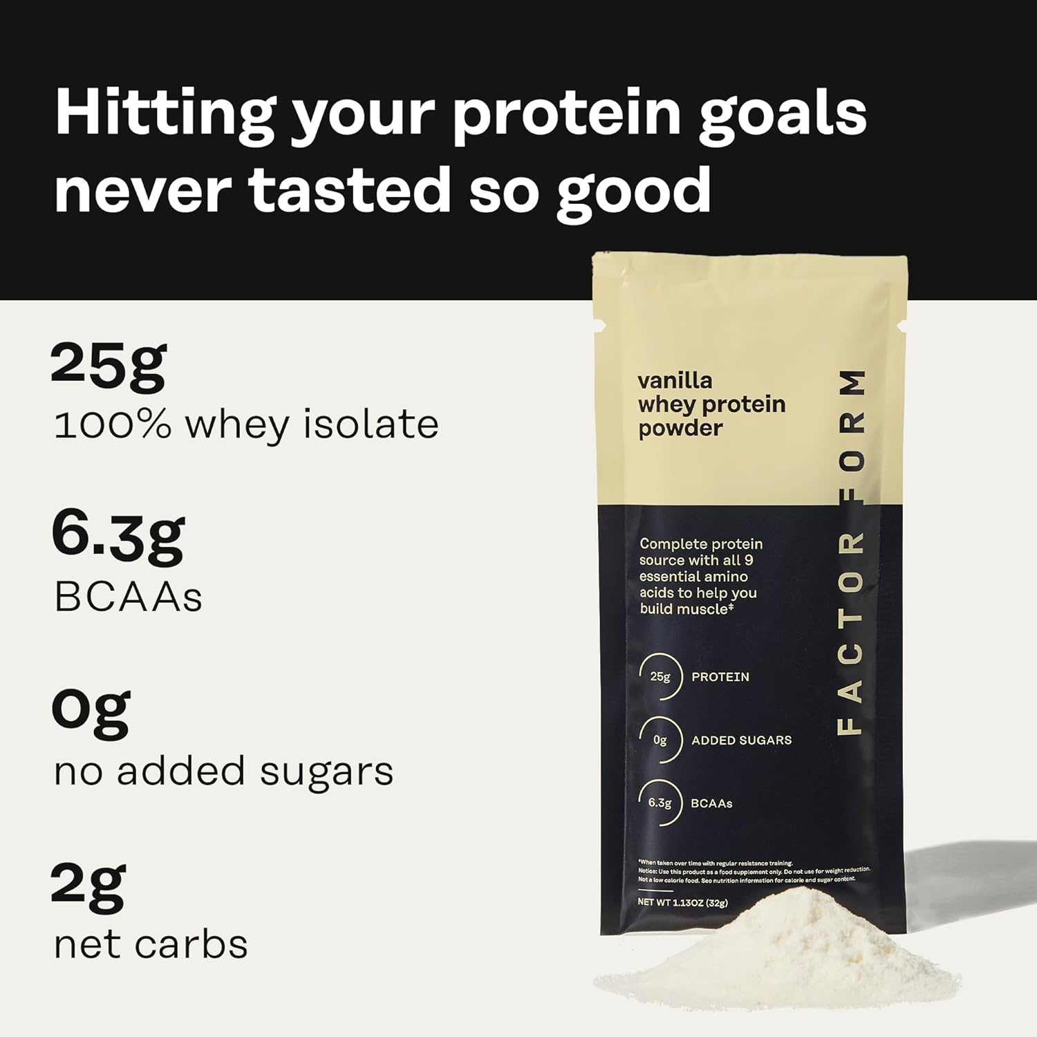 FACTOR FORM Whey Protein Powder | 100% Whey Isolate | 25g Protein & 6.3g BCAAs | Low Carb & Keto-Friendly | No Added Sugar (15 Packets, Vanilla) - Image 2