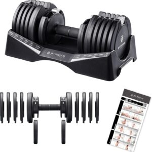 BYZOOM FITNESS Pure Series Adjustable Dumbbell – 12.5/25/27.5/75lb Single Unit OR Set of 2 – 5-in-1/ 10-in-1 / 21-in-1 Flexible Hand Weights for Home Gym, Strength Training & Fitness Workouts, White OR Black