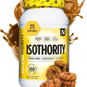 Nutrithority – Isothority Isolated Whey Protein Powder with Ultra-Absorbable Protein and BCAAs to Build Muscle and Accelerate Recovery, Keto Friendly, Low Carbs, Gluten Free (Caramel Coconut Cookie)