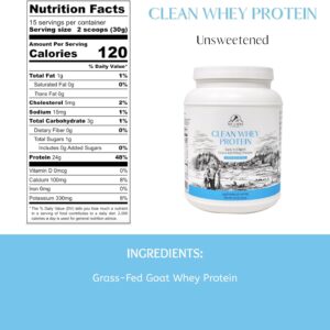 Mt. Capra Clean Whey Protein | Grass-Fed Undenatured Goat Whey Protein Powder | 24 g Protein Per Serving, All Natural, Non-GMO, High in Branch Chain Amino Acids | Unsweetened | 15 Servings – 16 oz