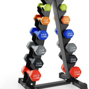 HolaHatha 2, 3, 5, 8, and 10 Pound Neoprene Dumbbell Free Hand Weight Set with Rack, Ideal for Home Exercises to Gain Tone and Definition, Pastel