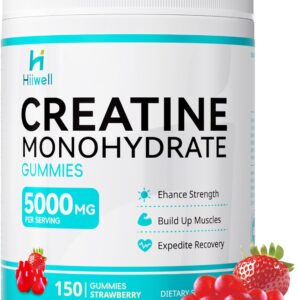 Creatine Monohydrate Gummies 5g for Men & Women-30 Servings, Vegan, Enhanced Muscle & Energy, Boost Focus, Chewable Creatine Gmuuies with L-Carnitine+ Vitamin B12/6, Preworkout Supplement – 150 Gummy