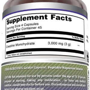 Amazing Formulas Creatine Monohydrate 3000 Mg Per Serving Capsules Supplement | Non-GMO | Gluten Free | Made in USA (Pack of 1 | 180 Count)