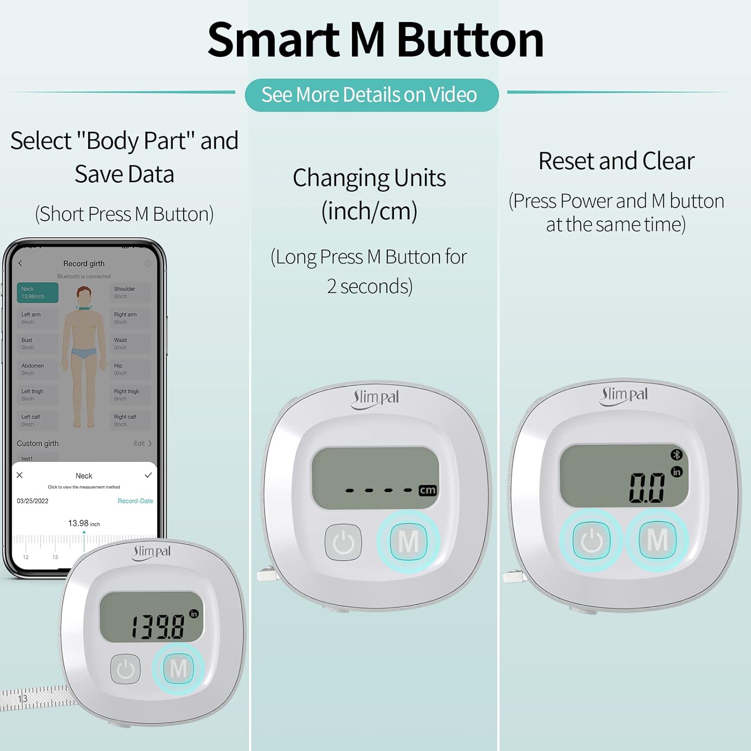 Slimpal Body Tape Measure with Case, Tool for Monitoring Body Fat, Measuring Tape for Body, Digital Smart Retractable Measuring Tape for Accurately Measuring BMI Fitness Body Shape and Weight-Loss - Image 7