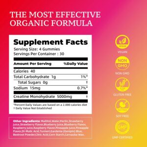 NSF Certified Creatine Gummy – Creatine Monohydrate Gummies 5000mg for Men & Women, Chewables Creatine Monohydrate for Muscle Strength, Muscle Builder, Energy Boost, Pre-Workout Supplement(120 Count)