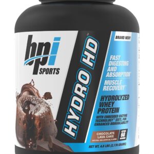 BPI Sports Hydro HD – 100% Hydrolyzed Whey Protein Powder – Muscle Growth, Recovery, 25g of Hydrolyzed Protein, Low Carb, Low Sugar, Fast Absorbing (68 Servings, Chocolate Lava Cake)