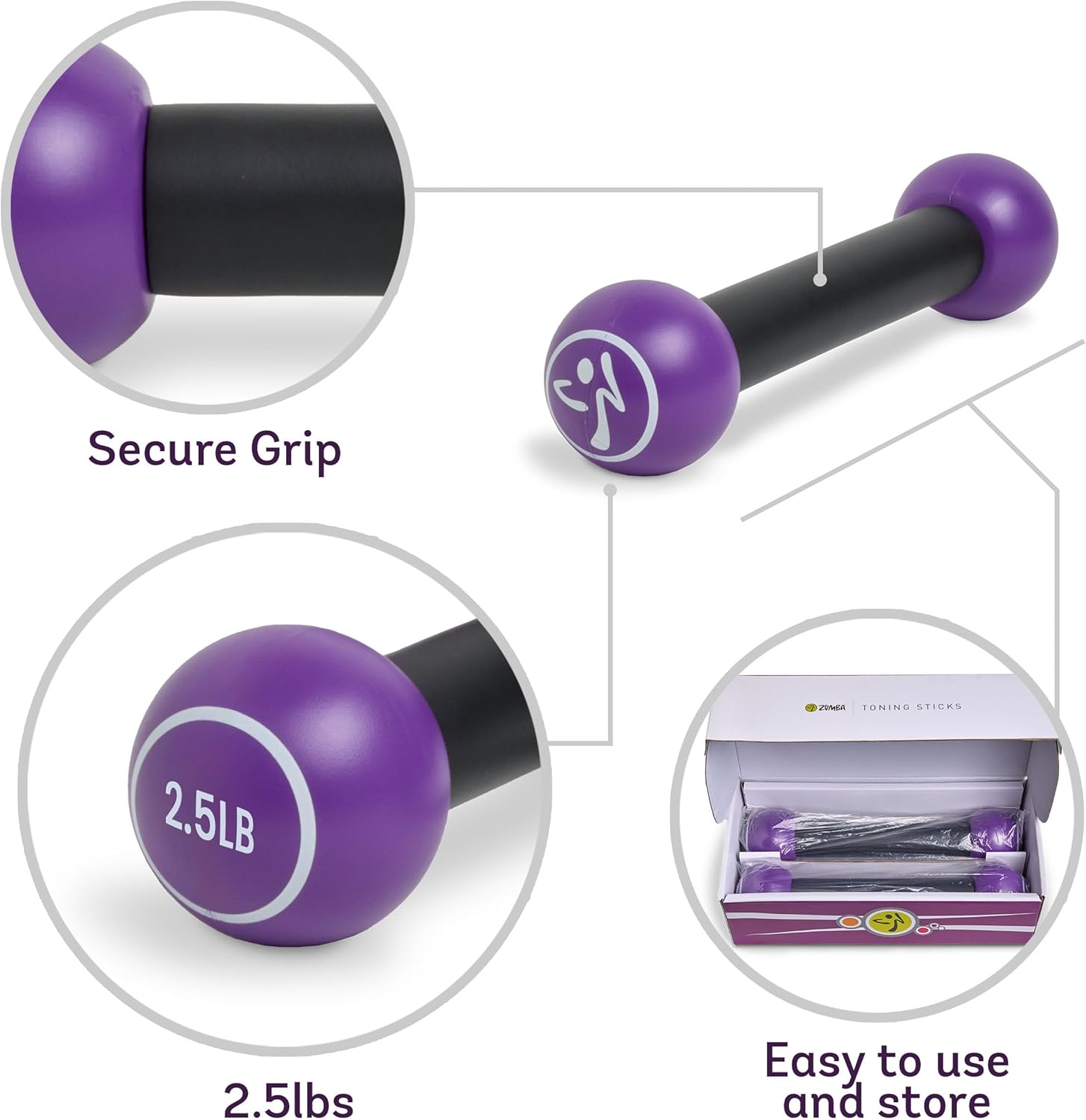 Zumba 2.5 lb Dumbbells Set of 2 - Hand Weights for Women, For Home Fitness Workout Excercise Weights Dumbbells Set, Purple - Image 2