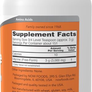 NOW Foods Supplements, Glycine Pure Powder, Promotes Restful Sleep*, Neurotransmitter Support*, 1-Pound