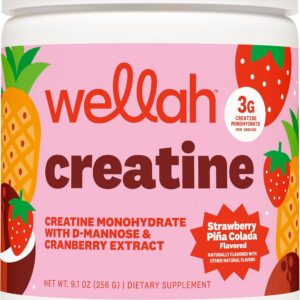 Wellah Creatine for Women (50 Servings, Strawberry Pina Colada) – Creatine Monohydrate with Dandelion & Cranberry Extract