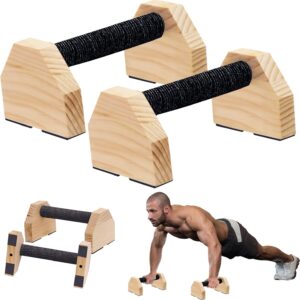Push-up Stand, 2 PCS Wood Pushup Bars Non-Slip Base Exercise Home Workout Equipment, Wooden Parallettes Handle Stands Grip for Men Strength Training, Planks Calisthenics