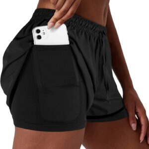 Women’s 2 in 1 Running Shorts for Gym Yoga Workout Athletic Shorts High-Waisted Shorts with Liner Pockets