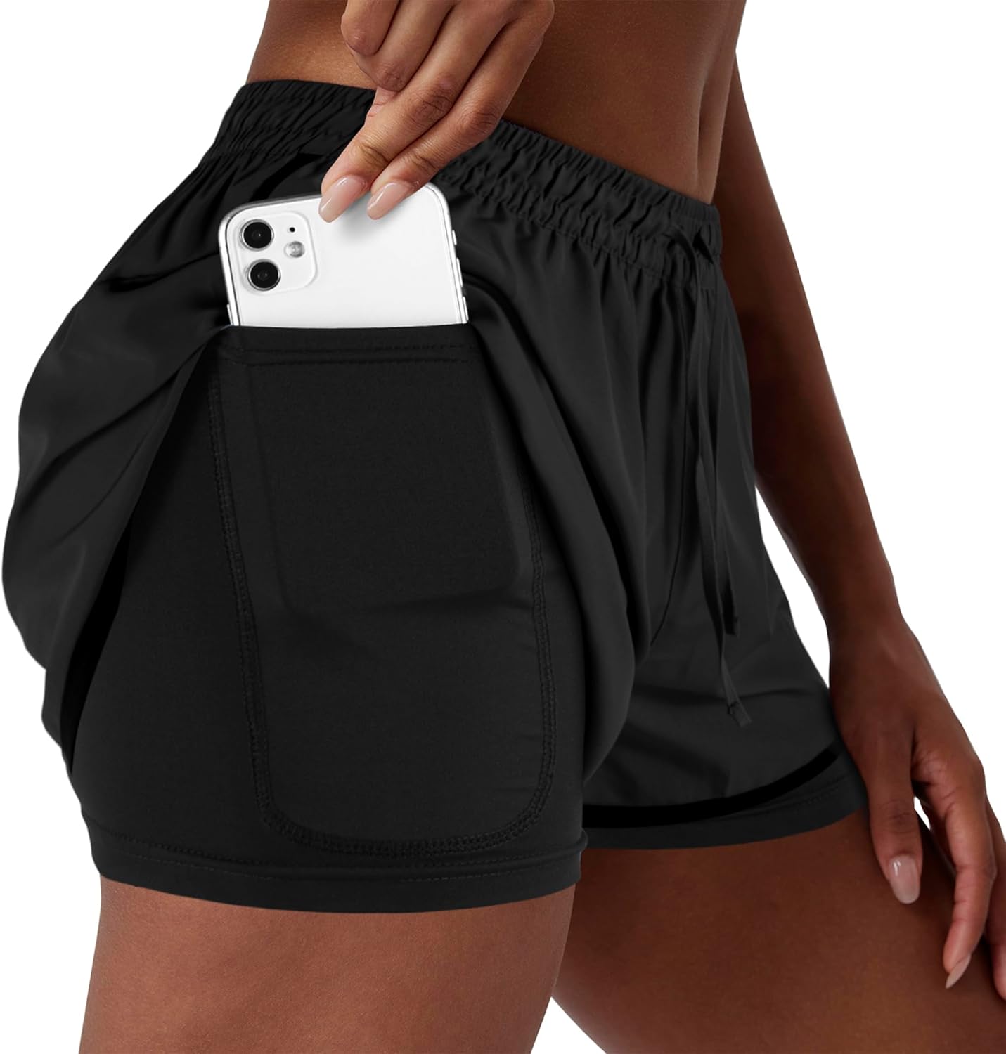 Women's 2 in 1 Running Shorts for Gym Yoga Workout Athletic Shorts High-Waisted Shorts with Liner Pockets - Image 2